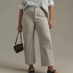 Anthropologie The Colette Knit Plaid Crop Wide-Leg Pants by Maeve